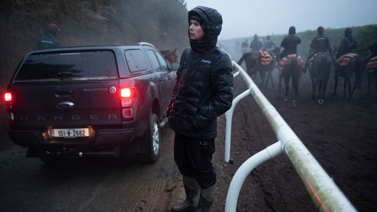 Post exercise: Joseph O'Brien debriefs with his riders after morning work