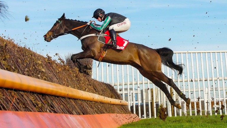 Altior and Noel Fehily on their way to the easiest of wins in the 32Red.com Wayward Lad Novices´ Chase