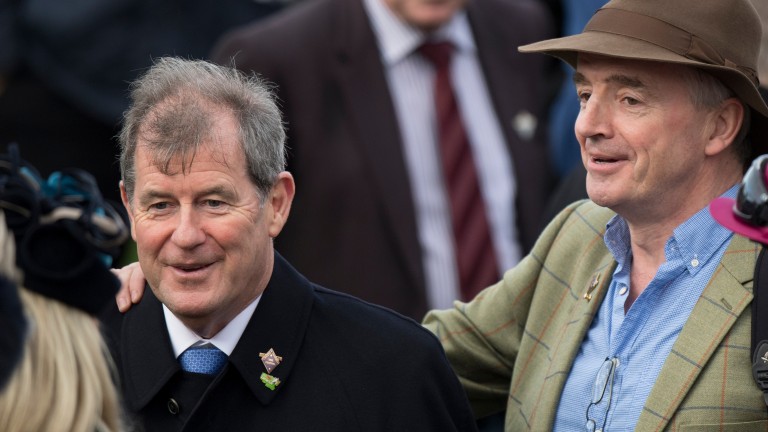 Michael O'Leary (right), owner of third-placed Petit Mouchoir, with JP McManus, owner of winner Buveur D'Air