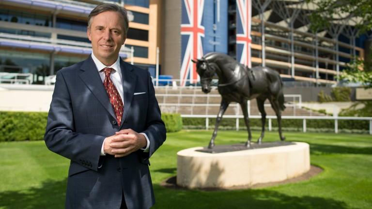 Guy Henderson, chief executive of Ascot racecourse, stands in the paddock by the statue of YeatsAscot 4.6.15 Pic: Edward Whitaker