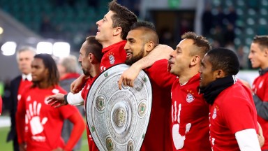Bayern Munich celebrate winning the Bundesliga