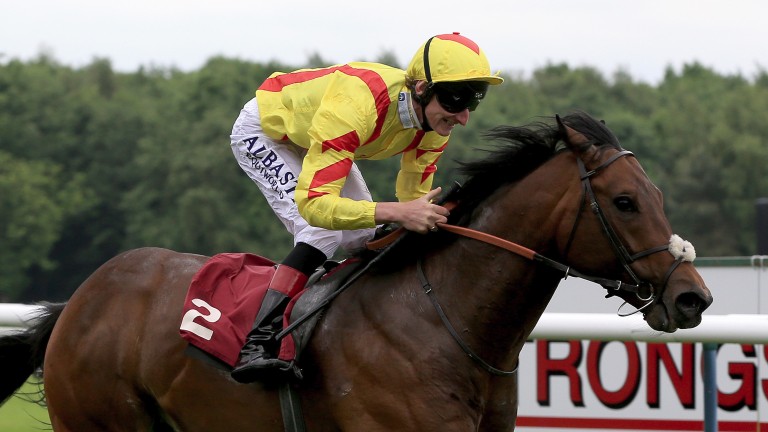 HAYDOCK, ENGLAND - MAY 27:  Adam Kirby riding Harry Angel wins the Armstrong Aggregates Sandy Lane Stakes at Haydock Racecourse on May 27, 2017 in Haydock, England. (Photo by Clint Hughes/Getty Images)
