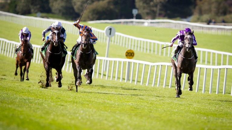 Capri and Ryan Moore (right) take the Group 2 Juddmonte Beresford Stakes at the Curragh last September