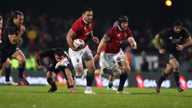 Lions centre Ben Te'o makes a break against the Maori All Blacks