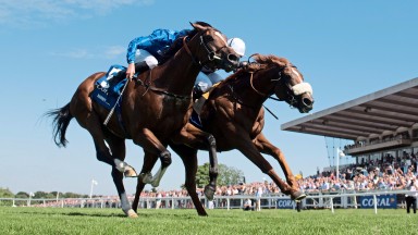 Ulysses (far side) beats Barney Roy in the Coral-Eclipse, James Doyle on the runner-up being hit with a totting-up whip ban