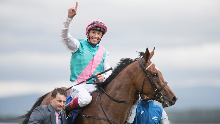 Number one: Frankie Dettori celebrates Enable's victory in the Irish Oaks at the Curragh