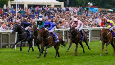 Harry Angel - Adam Kirby wins from Limato - Harry Bentley and Caravaggio - Ryan Moore The Darley July Cup Newmarket 15/7/2017©cranhamphoto.com