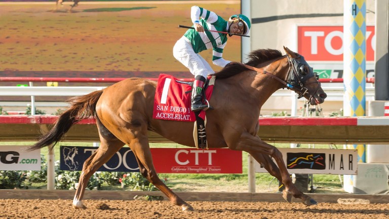 Shock result: Accelerate and Victor Espinoza hit the wire in the San Diego Handicap at Del Mar