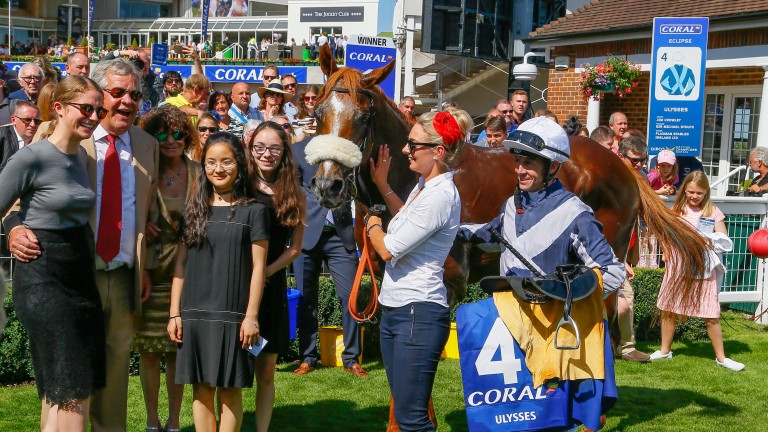 The Ulysses team celebrate after victory in the Coral-Eclipse at Sandown