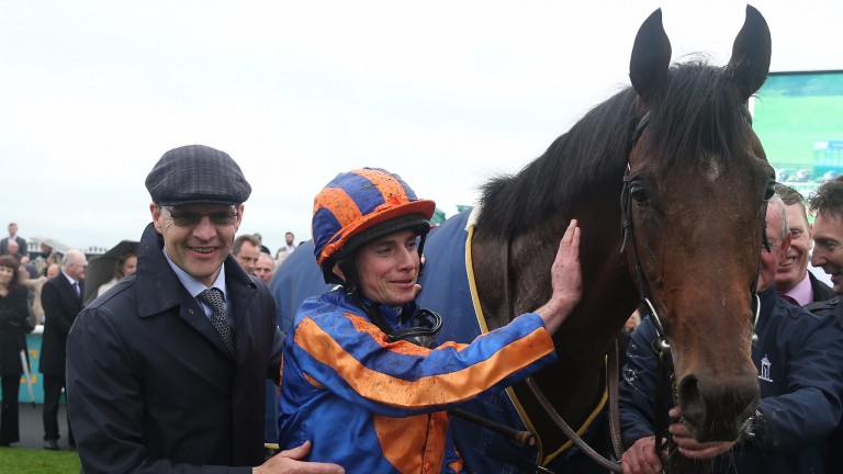 Churchill with Aidan O'Brien and Ryan Moore after winning The Tattersalls Irish 2,000 Guineas