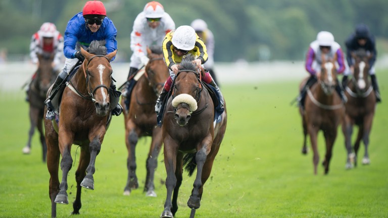 Wells Farhh Go (left) beats James Garfield in a thrilling finish to the Acomb Stakes