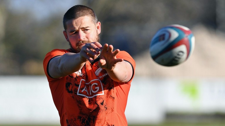 Dane Coles passes the ball during an All Blacks training session