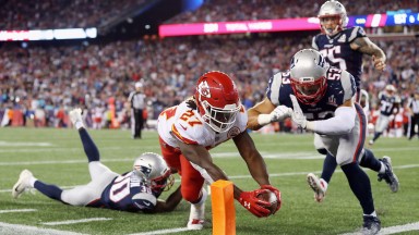 Kareem Hunt scores for Kansas City in their win over New England