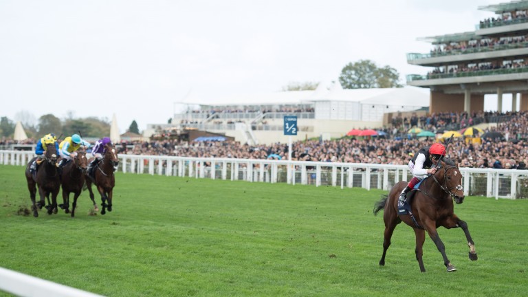 Cracksman (Frankie Dettori) wins the Champion StakesAscot 21.10.17 Pic: Edward Whitaker