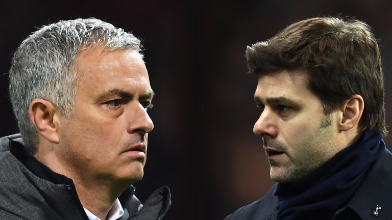 Man Utd manager Jose Mourinho faces Tottenham's Mauricio Pochettino