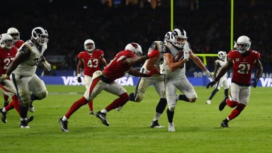 Cooper Kupp of the Los Angeles Rams scores a touchdown against Arizona at Twickenham