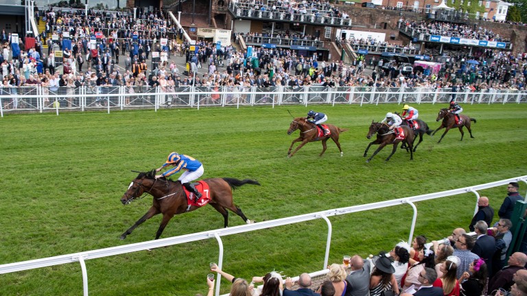 Moore success: Rostropovich powers clear under Ryan Moore to win the Listed Dee Stakes