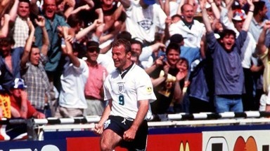 Alan Shearer celebrates at Euro 96