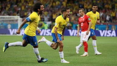 Brazil's Philippe Coutinho celebrates his goal against Switzerland