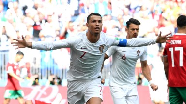 Cristiano Ronaldo celebrates scoring Portugal's winner against Morocco