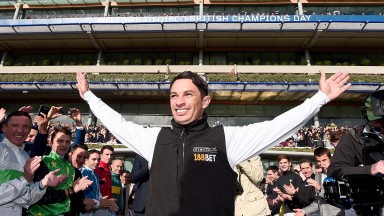 Due recognition: Silvestre De Sousa receives the appreciation of his fellow jockeys as he celebrates last season's title success
