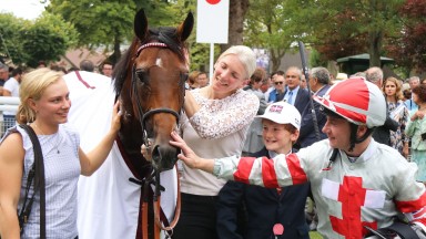 Knight To Behold (O Murphy) winning the Guillaume dâOrnano Haras du Logis Saint-Germain (Group 2)Deauville, France 15.08.18Pic focusonracing.com