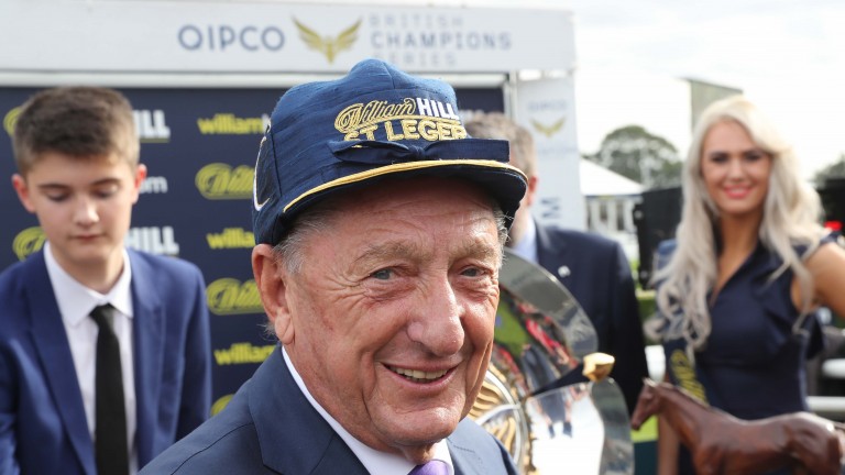 Derrick Smith celebrates victory for Kew Gardens in the St Leger