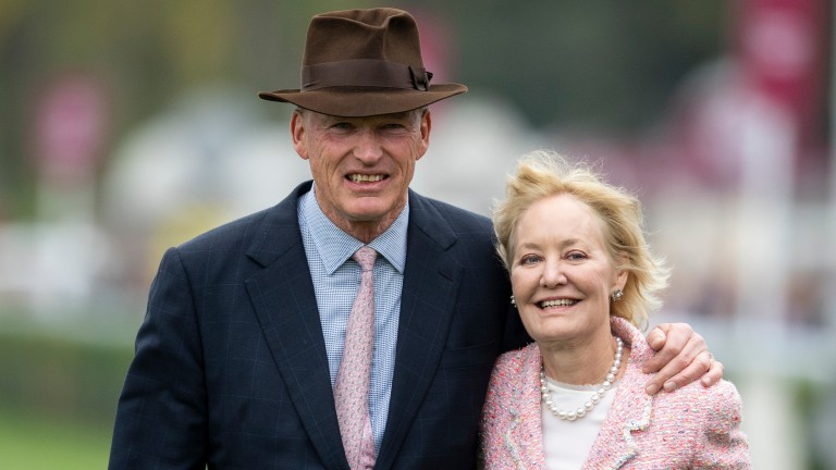 John Gosden and his wife Rachel Hood after Enable had won the Arc