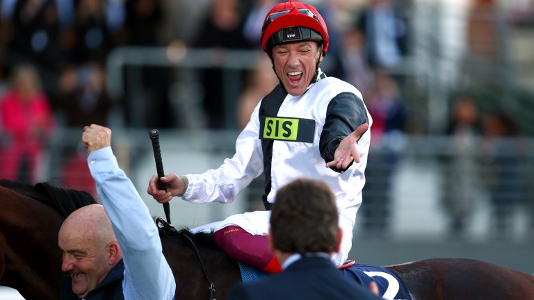 ASCOT, ENGLAND - OCTOBER 20: Frankie Dettori celebrates after he rides clear on Cracksman to win The QIPCO Champion Stakes during QIPCO British Champions Day at Ascot Racecourse on October 20, 2018 in Ascot, England. (Photo by Charlie Crowhurst/Getty Imag