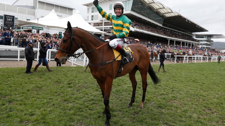 Defi Du Seuil and Richard Johnson celebrate their Triumph Hurdle success at Cheltenham in 2017