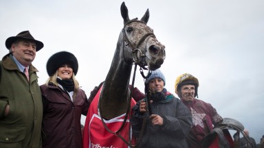 Noel Meade and wife Derville, Sadhbh Morley and Sean Flanagan with Tout Est Permis after winning the Ladbrokes Troytown Handicap Chase.NavanPhoto: Patrick McCann/Racing Post 25.11.2018