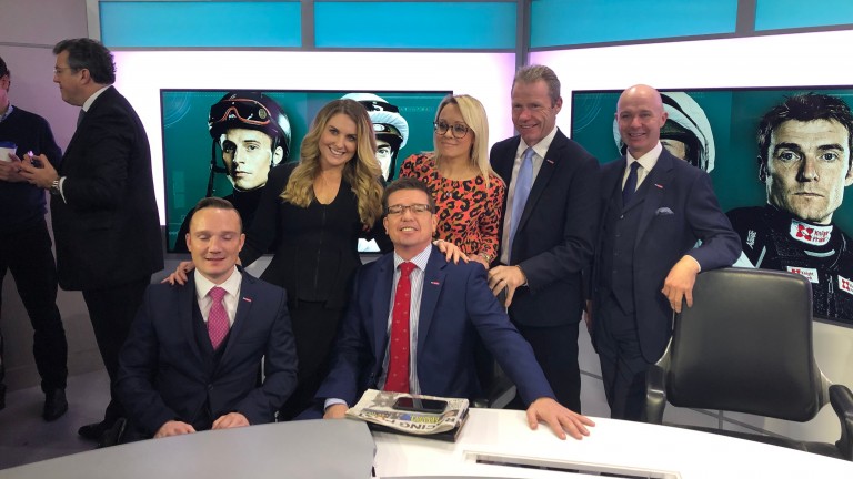 A selection of the Sky Sports Racing team (left to right): Freddy Tylicki, Hayley Moore, Jason Weaver, Alex Hammond, Mick Fitzgerald and Luke Harvey