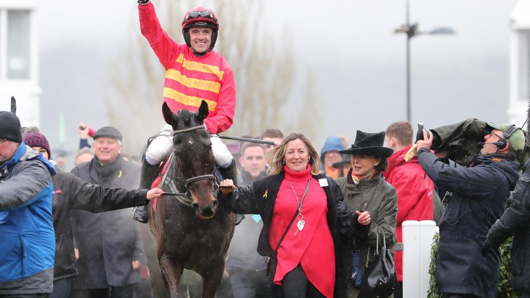 Ruby Walsh punches the air as he is led back in on Klassical Dream