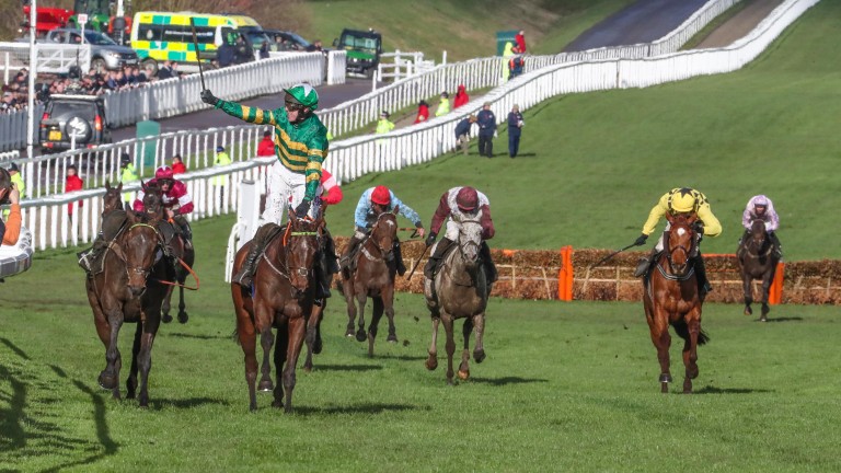 Mark Walsh salutes the crowd as the five-year-old Espoir D'Allen causes a major upset