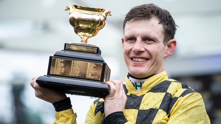 Paul Townend holds the Cheltenham Gold Cup