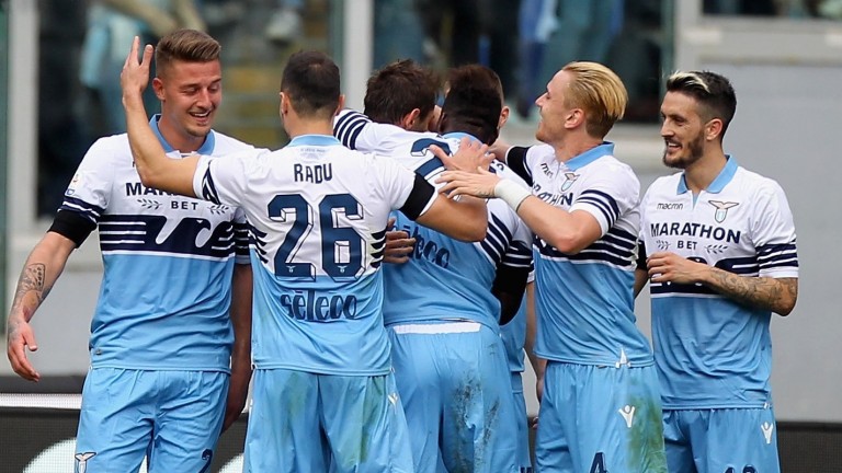 Lazio celebrates a Serie A goal against Parma