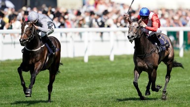 ASCOT, ENGLAND - JUNE 22: Daniel Tudhope riding Space Traveller win The Jersey Stakes on day five of Royal Ascot at Ascot Racecourse on June 22, 2019 in Ascot, England. (Photo by Alan Crowhurst/Getty Images for Ascot Racecourse )