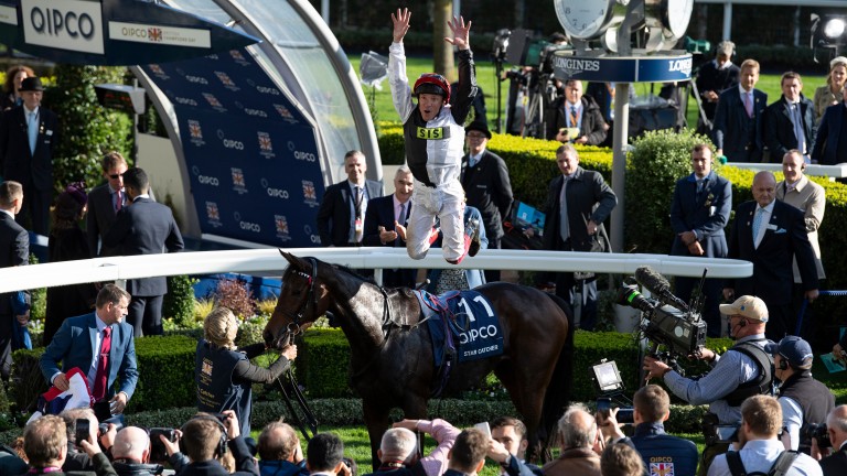 Star Catcher (Frankie Dettori) wins the Fillies & MaresAscot 19.9.19 Pic: Edward Whitaker