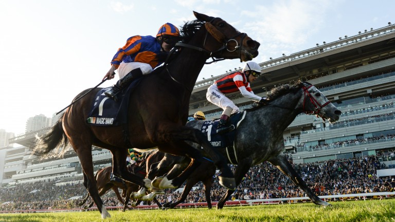 Win Bright (far side) defeats Magic Wand in the Hong Kong Cup