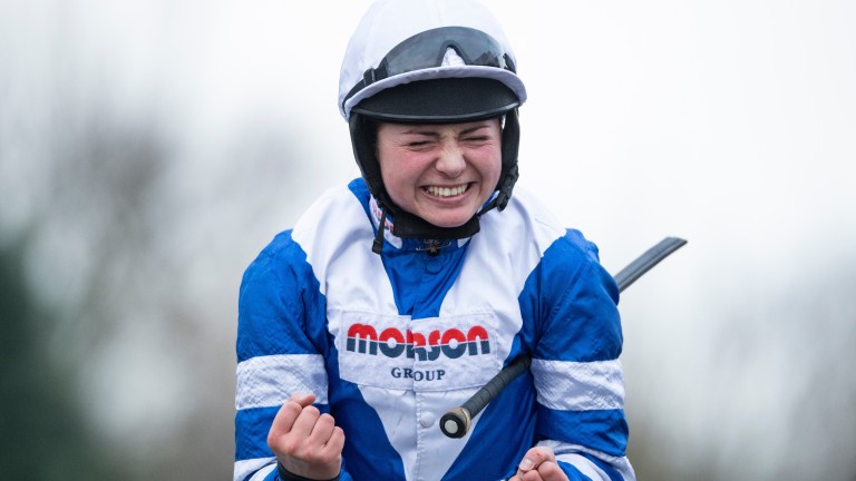 A delighted Bryony Frost returns to the winners enclosure on Frodon after the Silviniaco Conti Chase