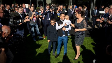 Champion jockey Silvestre de Sousa and familyAscot 20.10.18 Pic: Edward Whitaker