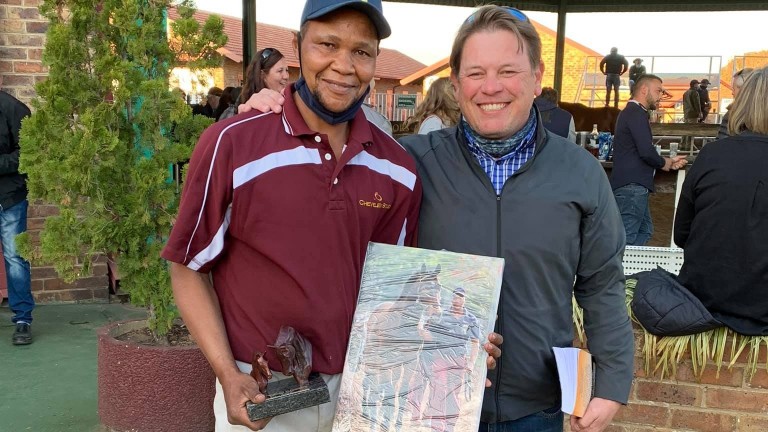 Cheveley Stud assistant manager and award recipient Stoffel Mouton pictured with Andre Nel, who signed for the Futura colt