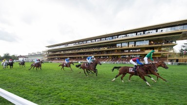Sottsass (C.Demuro) wins the Arc beating In Swoop (12)Longchamp 4.10.20 Pic: Edward Whitaker