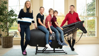 Richard Johnson with his wife Fiona and children Willow,12, Caspar,9, and Percy 7 at their home near Leominster 27.10.20 Pic: Edward Whitaker