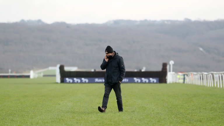Trainer Michael Scudamore walks the course at Ffos Las