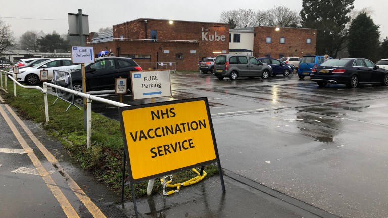 The KUBE: Leicester racecourse's exhibition centre is a venue for vaccinating locals