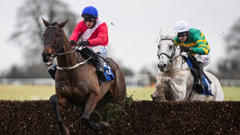 Allaho winning the Horse & Jockey Hotel Chase (Grade 2) from stablemate Elimay