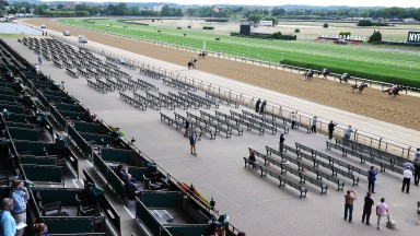ELMONT, NEW YORK - JUNE 20: Jockey Manuel Franco rides atop Tiz the Law #8 crossing the finish line to win during the 152nd running of the Belmont Stakes at Belmont Park on June 20, 2020 in Elmont, New York. (Photo by Al Bello/Getty Images)