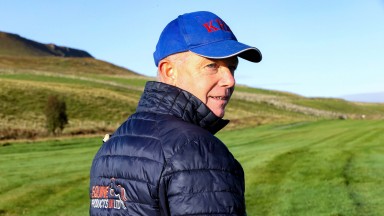 Trainer Karl Burke watches his sprinter LADY IN FRANCE ridden by Kelly Burke work on the Middleham High Moor gallops before supplimenting her to run in the 5f Prix de l'Abbaye de Longchamp (Group 1) - 1/10/20GROSSICK PHOTOGRAPHYThe Steadings Rockhallhea