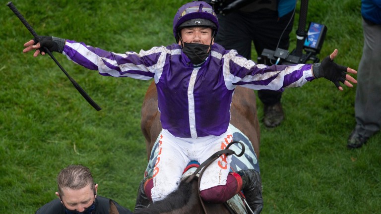 A delighted Frankie Dettori returns to the winner's enclosure at Epsom